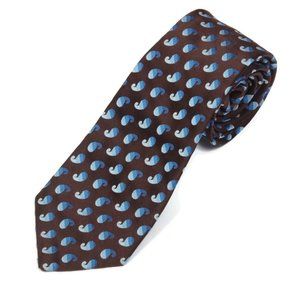 Vintage 1970s CAPPUCCINO Striped Blue Paisely on Brown Men's Skinny Neck Tie